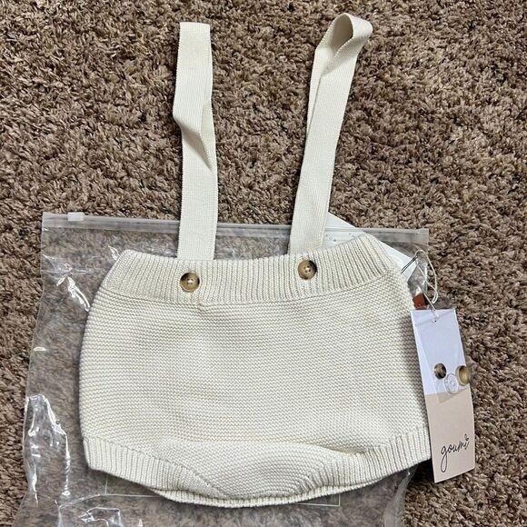 NWT Goumi Kids Knit Suspender Bloomers 6-12m Cloud Baby Organic Cotton Shorts - Picture 1 of 3